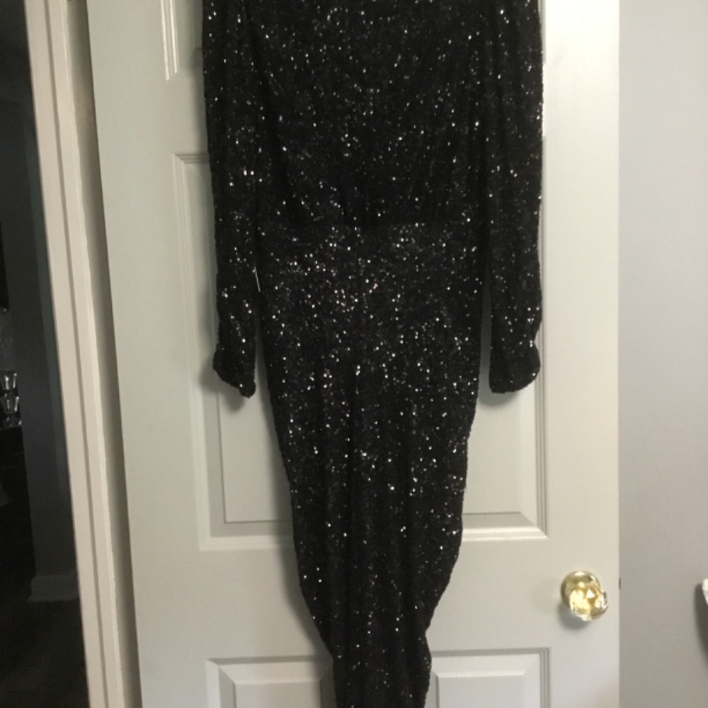 Express Ruched Black Sequin Maxi Gown NWT great Maternity - Picture 2 of 15